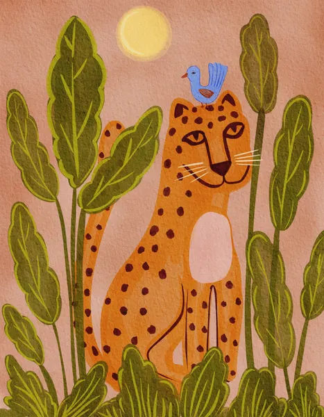 Friendly Leopard And Bird by Nikita Jariwala