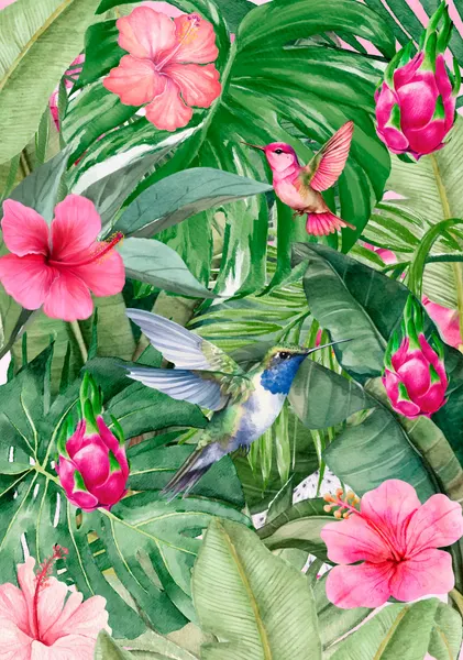 Tropical Floral Hummingbirds by Elizabeth C