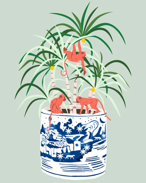 Playful Monkeys In Planter by Uma Gokhale