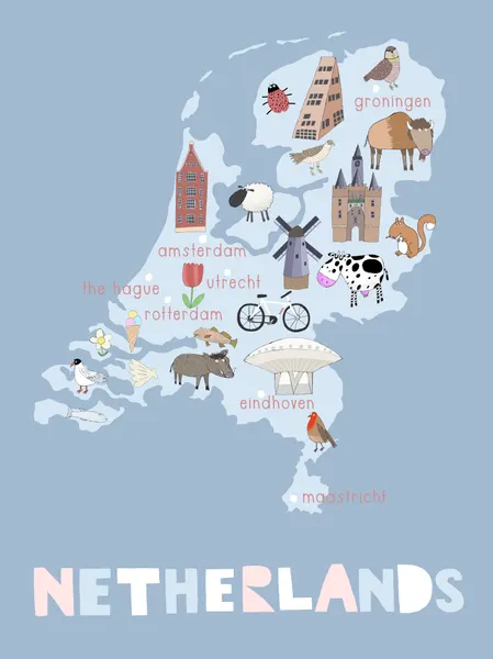 Whimsical Netherlands Map by Carla Daly