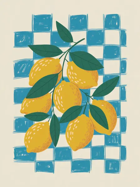Lemons on Blue Checkered by Andreas Magnusson