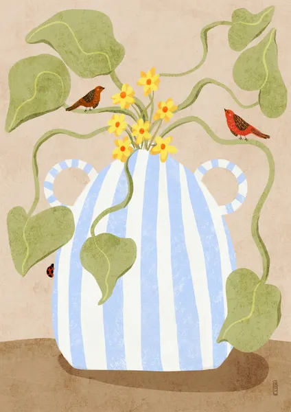 Spring Flowers and Birds by Dirkie Nell