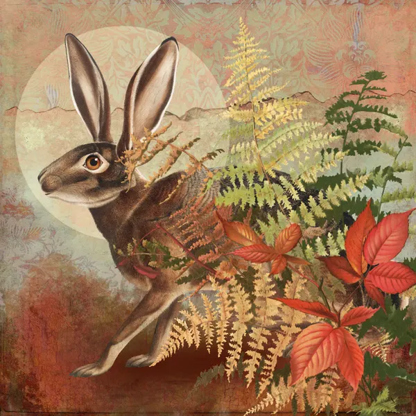 Autumn Hare in Ferns by Marja van den Hurk