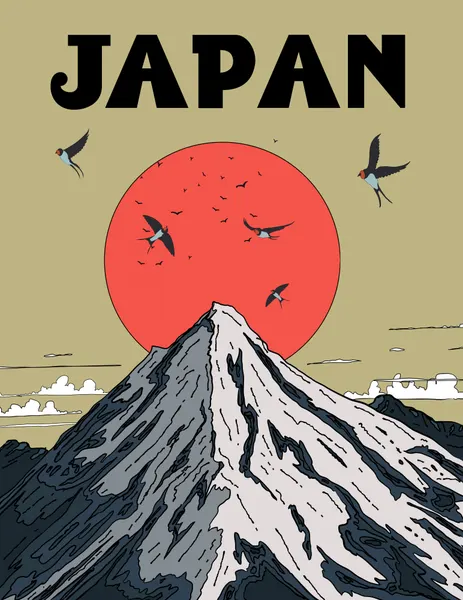 Mount Fuji Red Sun Swallows by Nicholas