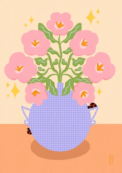 Pink Blooms and Ladybugs by Dirkie Nell