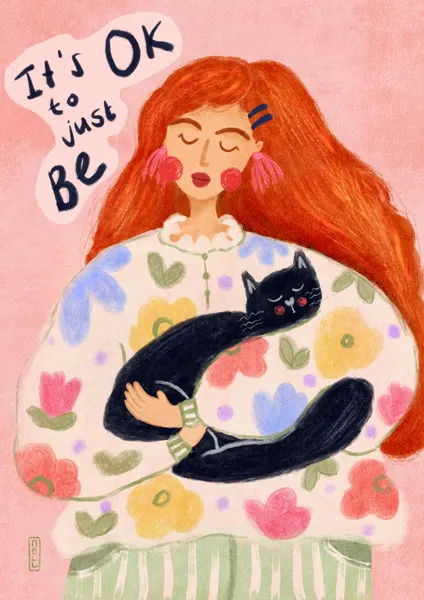 Peaceful Cat Cuddles by Dirkie Nell