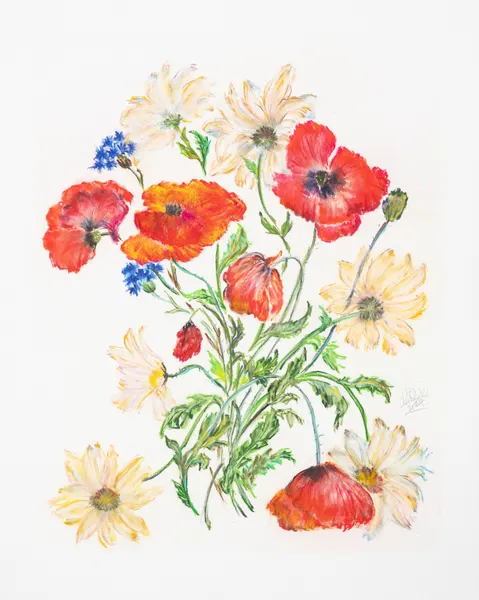 Vibrant Poppy Daisy Bouquet by Mette Rix