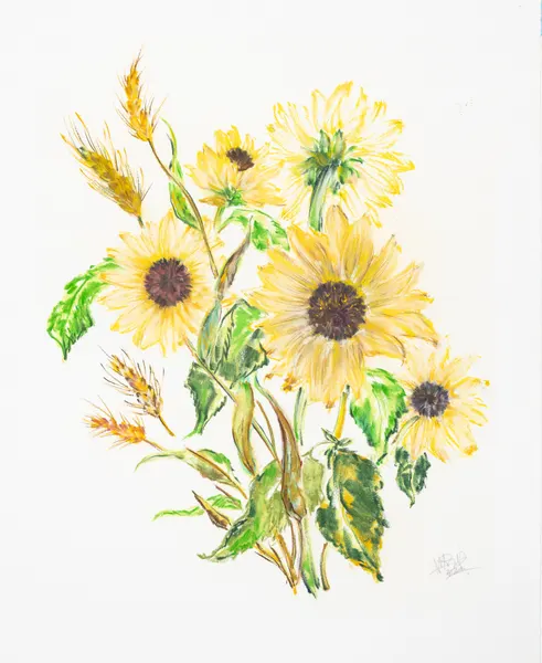 Golden Sunflowers and Wheat by Mette Rix