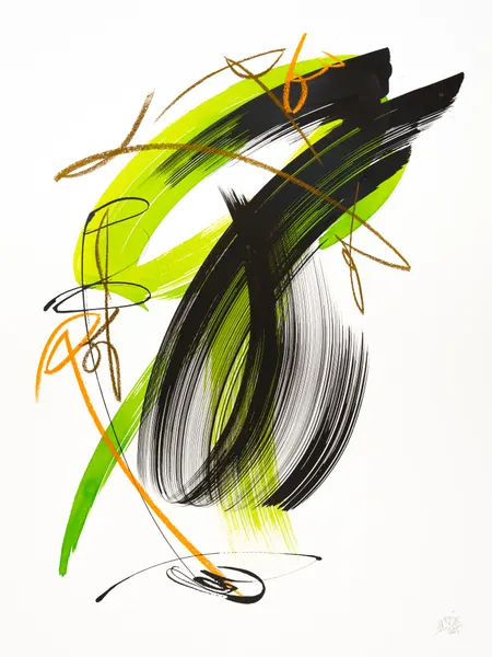 Dynamic Green Black Abstract by Mette Rix