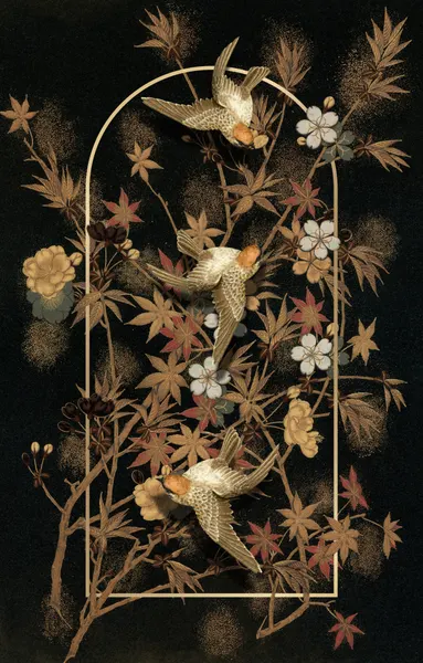 Japanese Swallows Golden Bloom by Marja van den Hurk