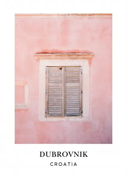 Pink Dubrovnik Croatia travel poster by Raisa Zwart