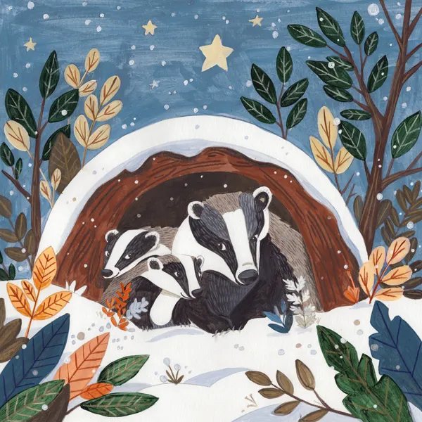 Badgers in Winter Hollow in the Snow Christmas by Caroline Bonne Müller
