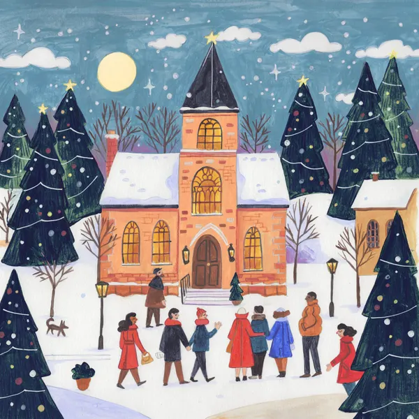 Winter Christmas evening at the church by Caroline Bonne Müller