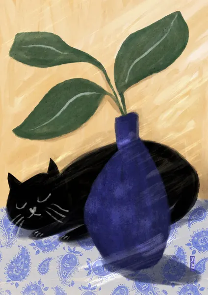 Sleeping Black Cat by Dirkie Nell