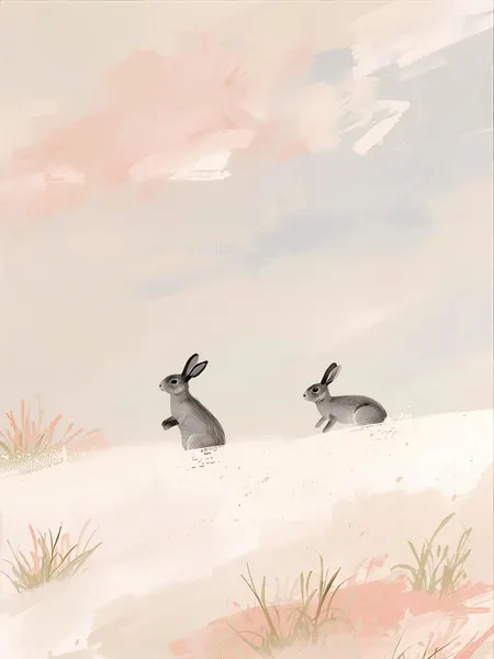 Peaceful Rabbits Pastel Dunes by Ohkimiko