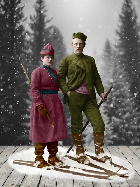 Vintage Ski Couple by Marja van den Hurk
