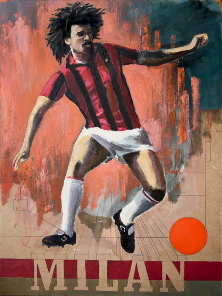 Dynamic Footballer in Red Stripes by David Diehl