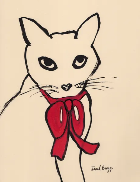 Elegant Cat with Red Bow by Janel Bragg