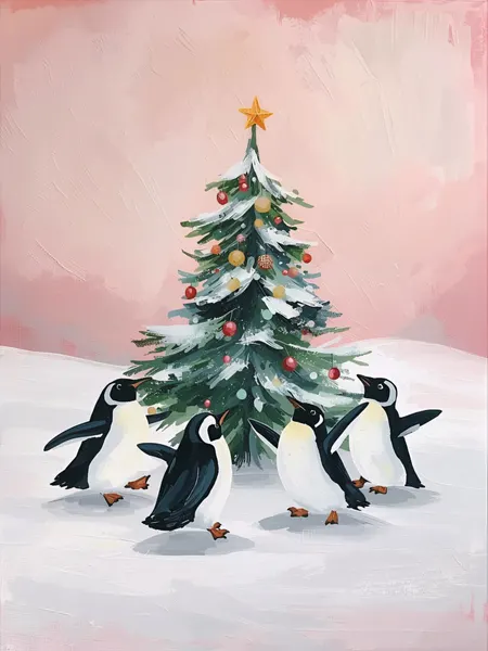 Joyful Christmas Penguins by Ohkimiko