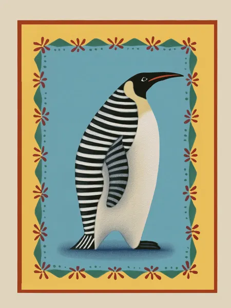 Playful Striped Penguin Chick by City Art