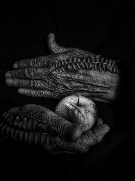 Surreal Aged Hands and Apple by Ingrida Urbonavičienė
