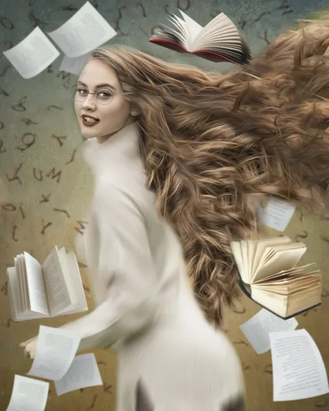 Flowing Hair And Books by Ewa Całkosińska-Kajzer