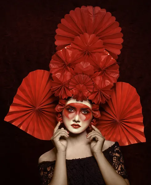 Crimson Fan Elegance by Debarghya Mukherjee