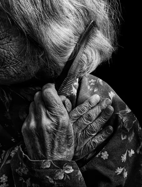 Wrinkled Hands Gray Hair by Ingrida Urbonavičienė