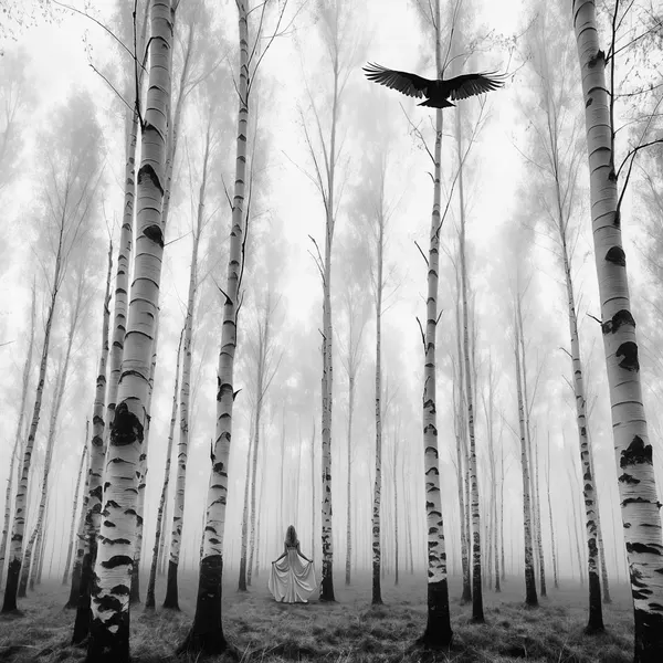 Woman Raven Misty Forest by Marcin Michalowski