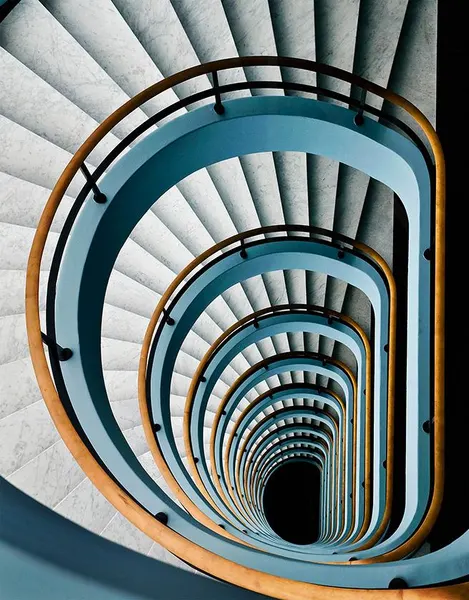 Winding Blue Staircase by Jef Van den Houte