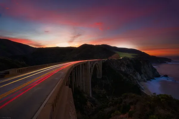 Bixby Bridge Light Trails by Johnny Zhang