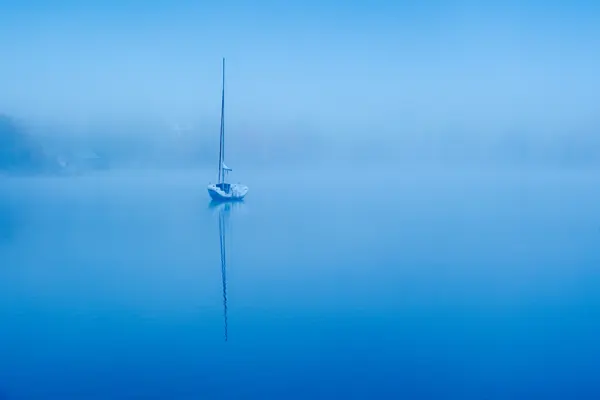 Sailboat In Blue Fog by David H Yang