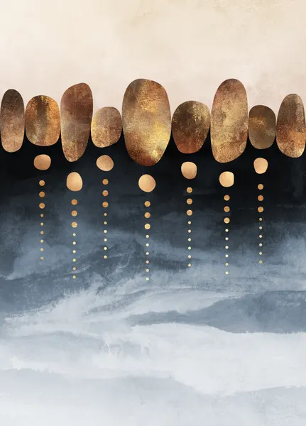 Golden Blue Abstract by Elisabeth Fredriksson