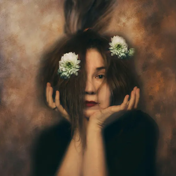 Pensive Woman White Flowers by Ewa Całkosińska-Kajzer