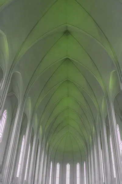 Green Lit Church Interior by Hal Li