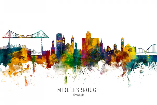 Middlesbrough Watercolor Skyline by Michael Tompsett