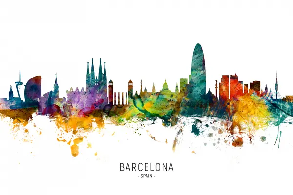 Barcelona Watercolor Skyline by Michael Tompsett