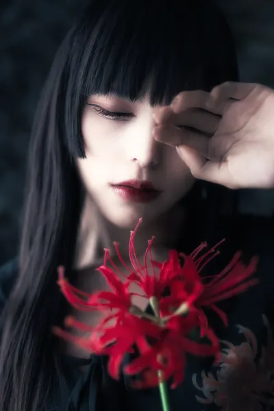 Mysterious Woman Red Flower by Takeborn Nikukyu
