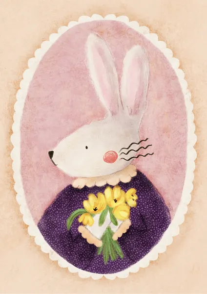 Charming Bunny With Tulips by Dirkie Nell