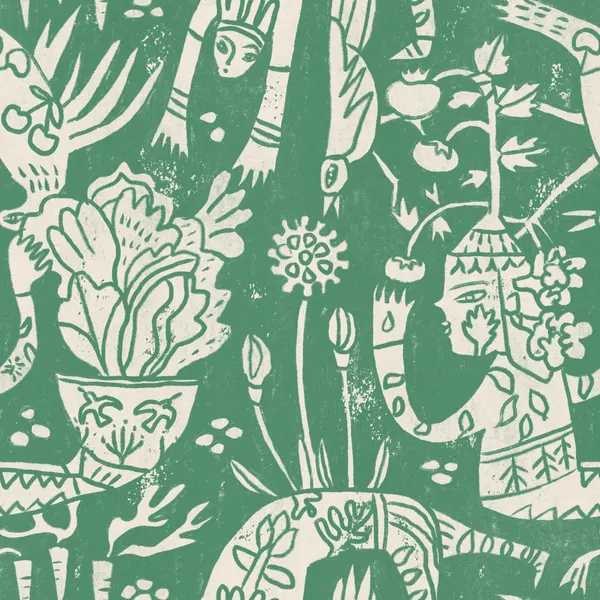 Green Garden Folk Pattern by Raipa Studio