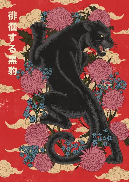 Black Panther Japanese Blooms by Nicholas