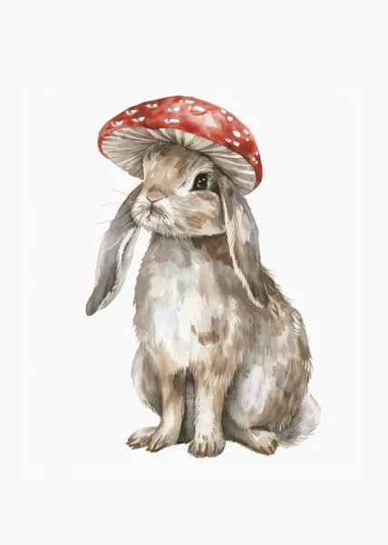 Whimsical Bunny with Mushroom by Mathieu