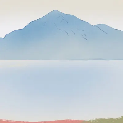 Serene Blue Mountain Lake, wall art by Little Dean