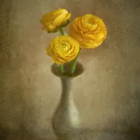 Golden Ranunculus Vase, wall art by Igor Tokarev