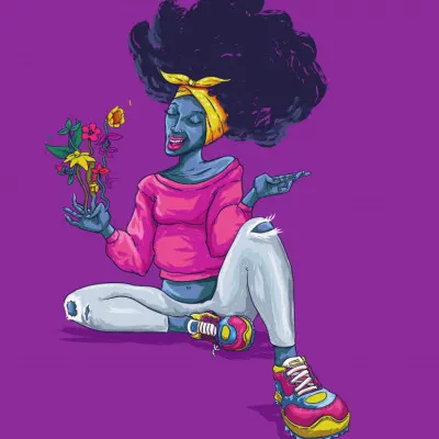 Joyful Afro Woman Flowers, wall art by Joshua msonthe