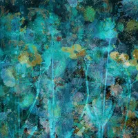 Golden Teal Garden Dream, wall art by Saskia Dingemans