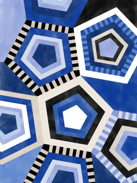 Interlocking Blue Geometry, wall art by Elena Ristova