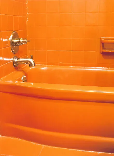 Vibrant Orange Bathroom, wall art by Bethany Young
