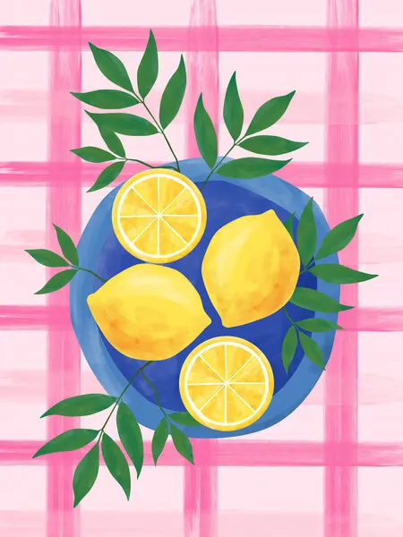 Fresh Lemons Blue Plate, wall art by Elena Ristova