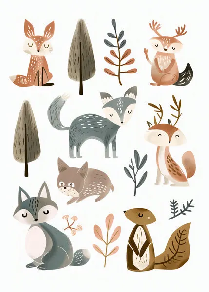 Whimsical Woodland Animals, wall art by Andreas Magnusson